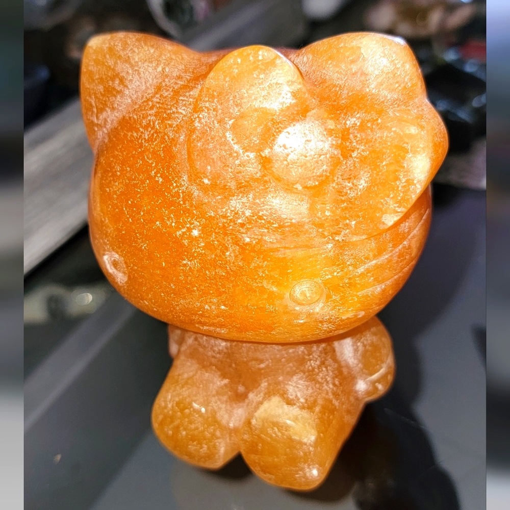 Orange Calcite Hello Kitty Crystal